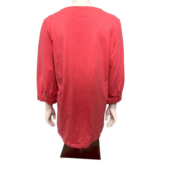 Adrian Delafield Salmon Pink Cotton Tunic Top With Button Front Scoop Neck Large - Picture 5 of 10